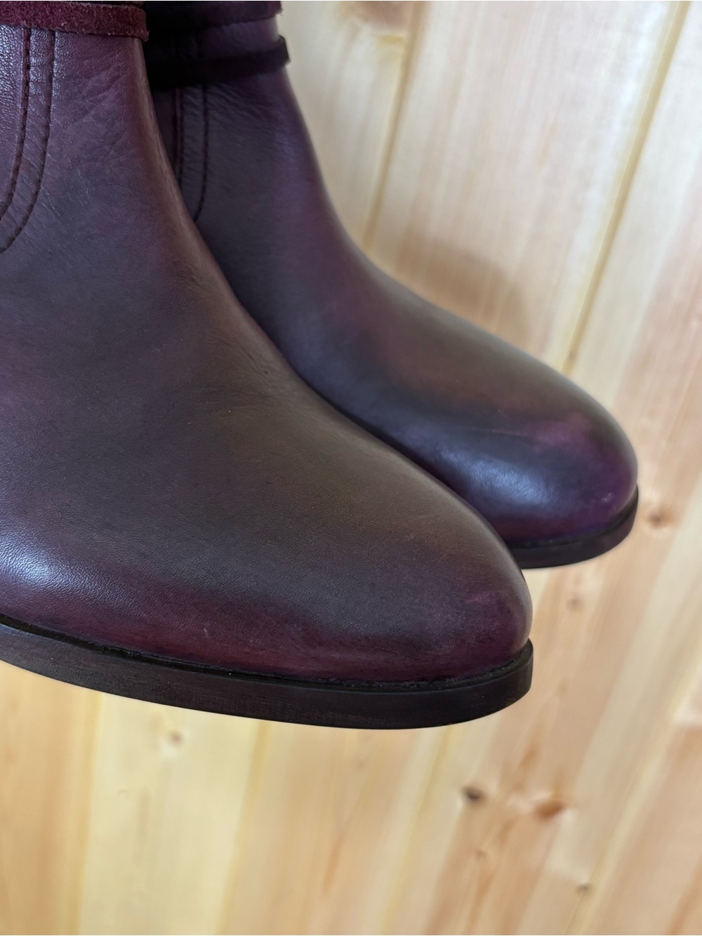 Maddison Burgundy Leather Ankle Boots Women’s Size 7 Block Heel Tassel Zip Boho - Picture 5 of 16